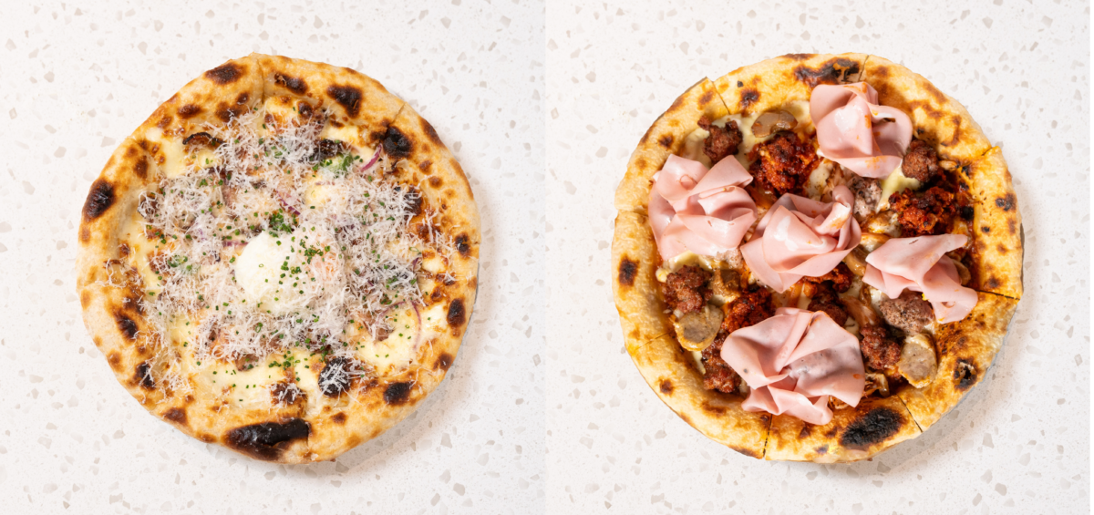 Artisanal hand-stretched pizzas - Guanciale Truffle and Meat Glory