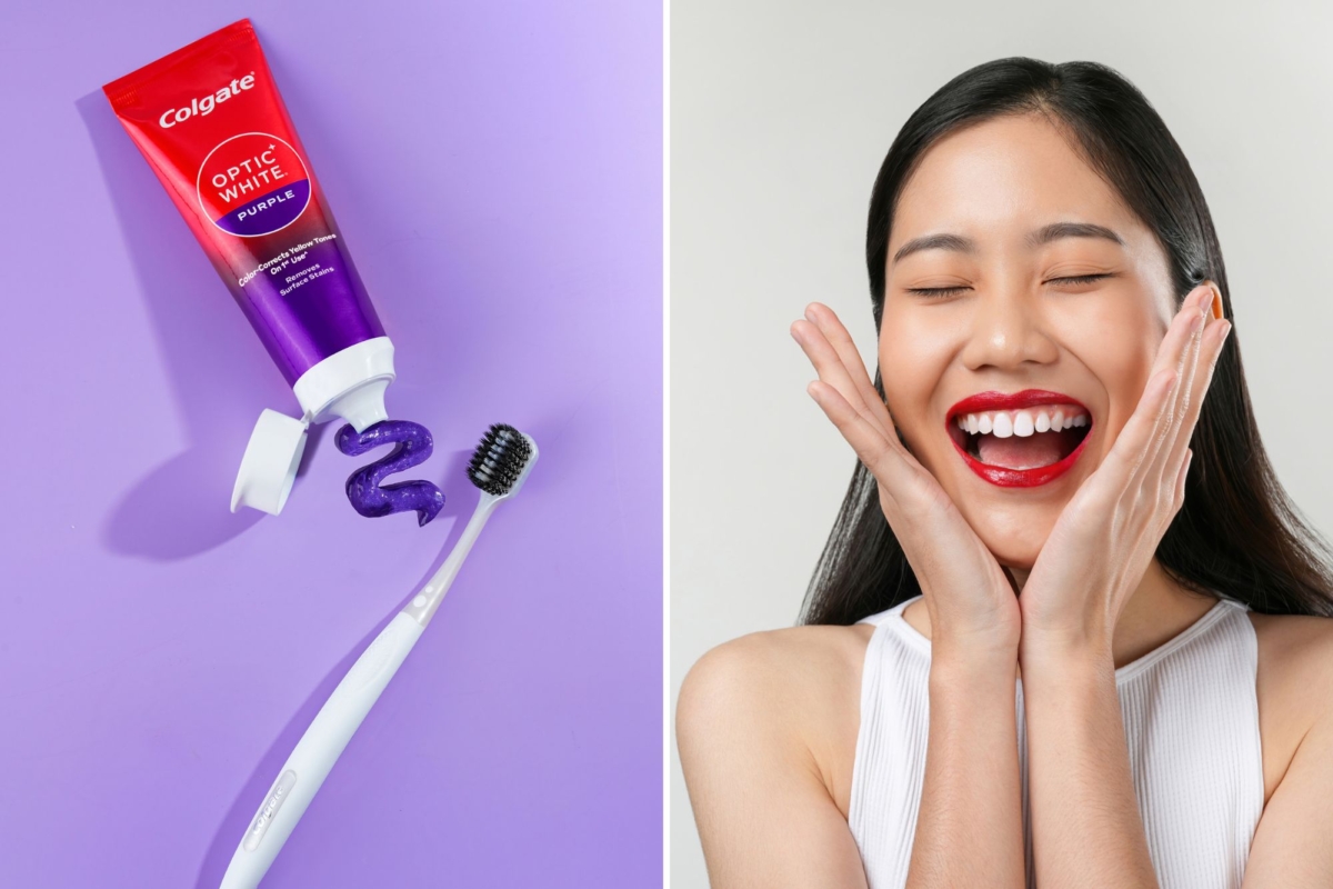 Colgate Optic White Purple Whitening Toothpaste instantly colour-corrects the yellow tones in your teeth