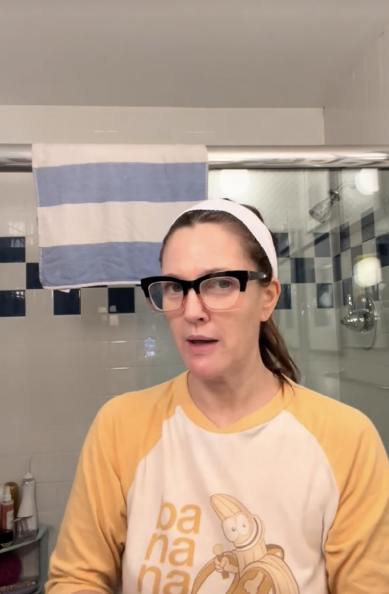 Drew Barrymore in her bathroom 