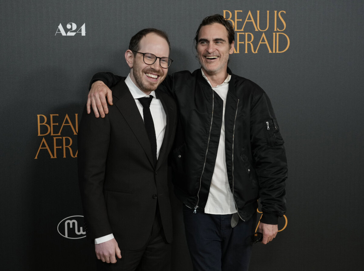 Ari Aster and Joaquin Phoenix at the premiere of the 'Beau Is Afraid' in 2023 