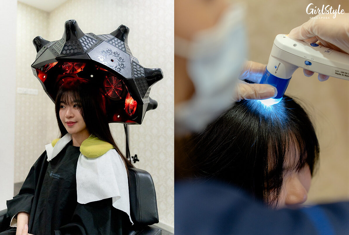 Sitting under TrichoKare’s Photodynamic Therapy technology, then having my second scalp scan of the day