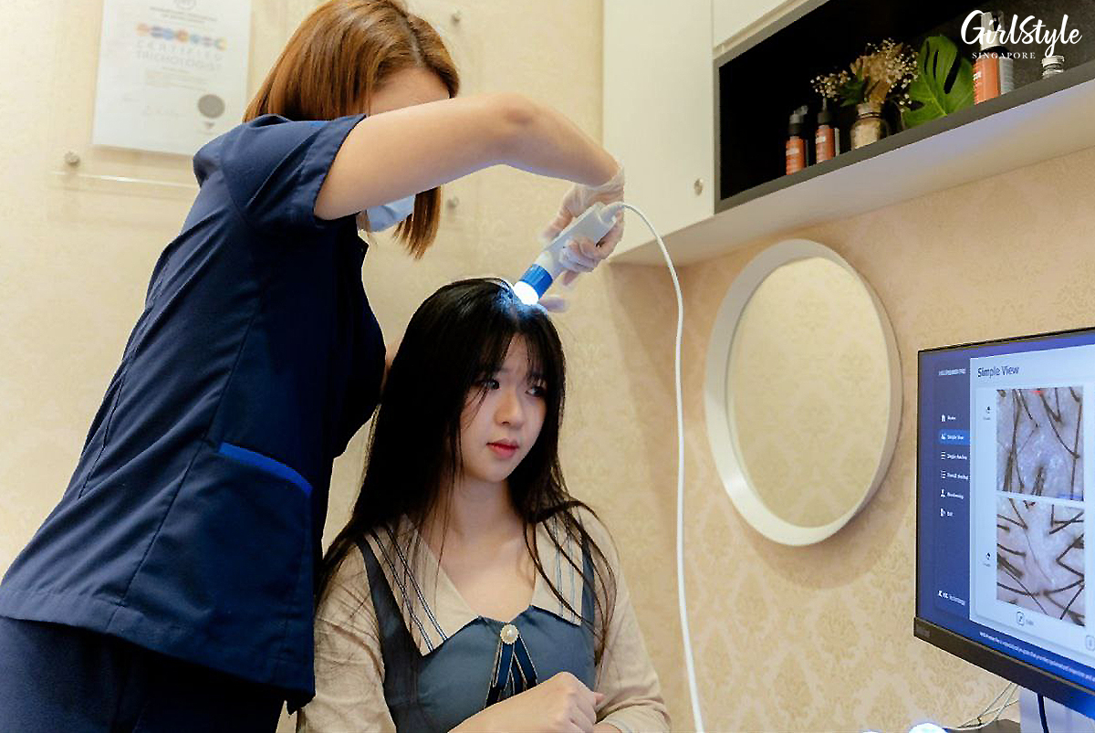 Before the treatment, a health questionnaire and scalp scan are used to identify existing hair and scalp concerns