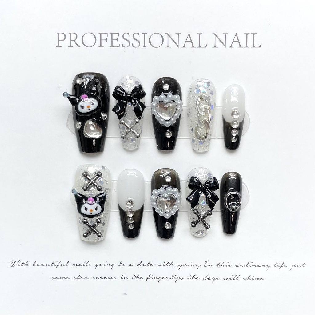 Kuromi-inspired press-on nails