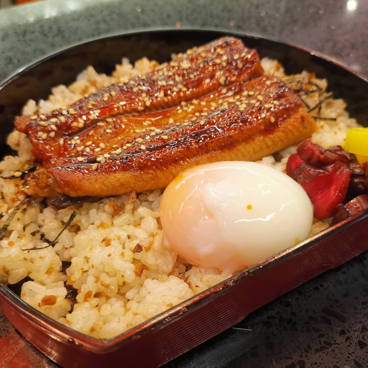 Unagi Bento with add-on onsen egg
