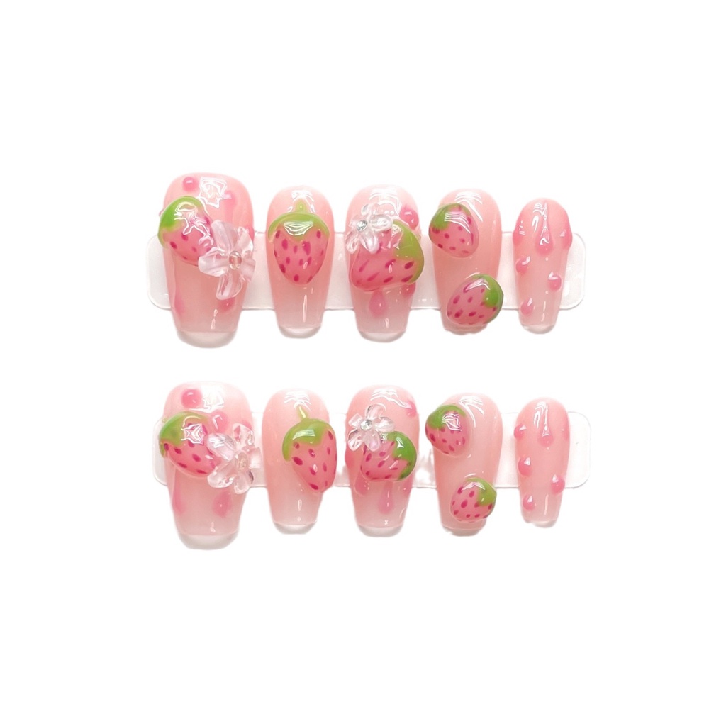 3D Strawberry press-on nails