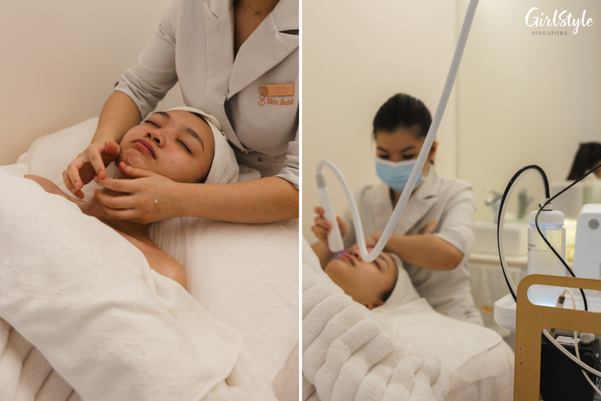 The specialist gives me a massage before using a multitasking device on my face