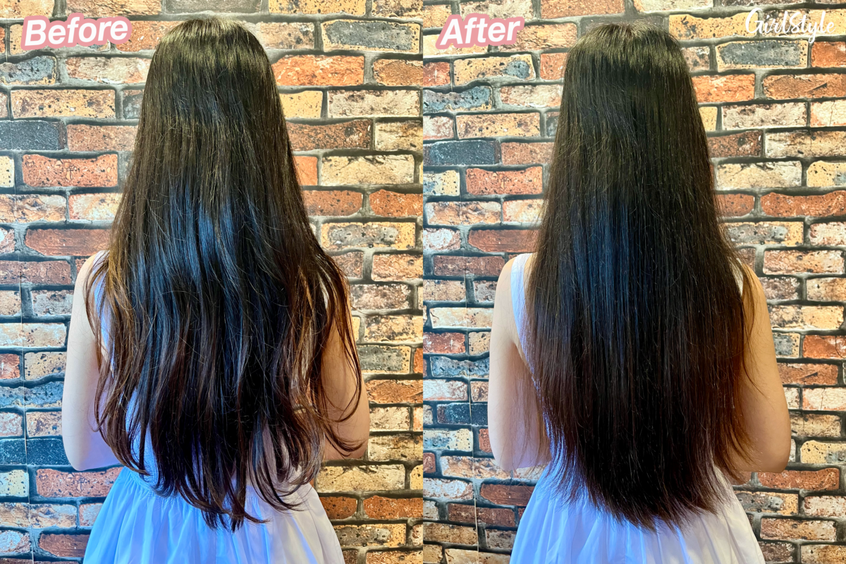 Dyson Airstrait straightener - before and after on dry hair