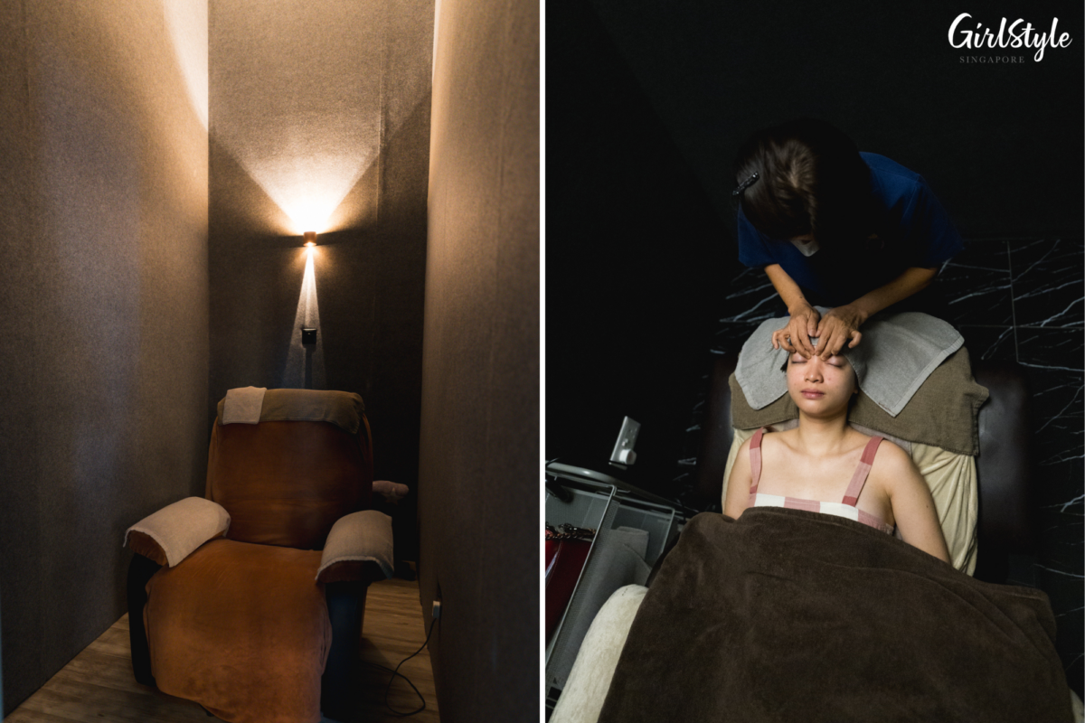 Moomin’s massages take place in a cosy, dimly lit environment that is conducive for sleeping (left); I enjoy the Tension Relief Wellness massage (right)