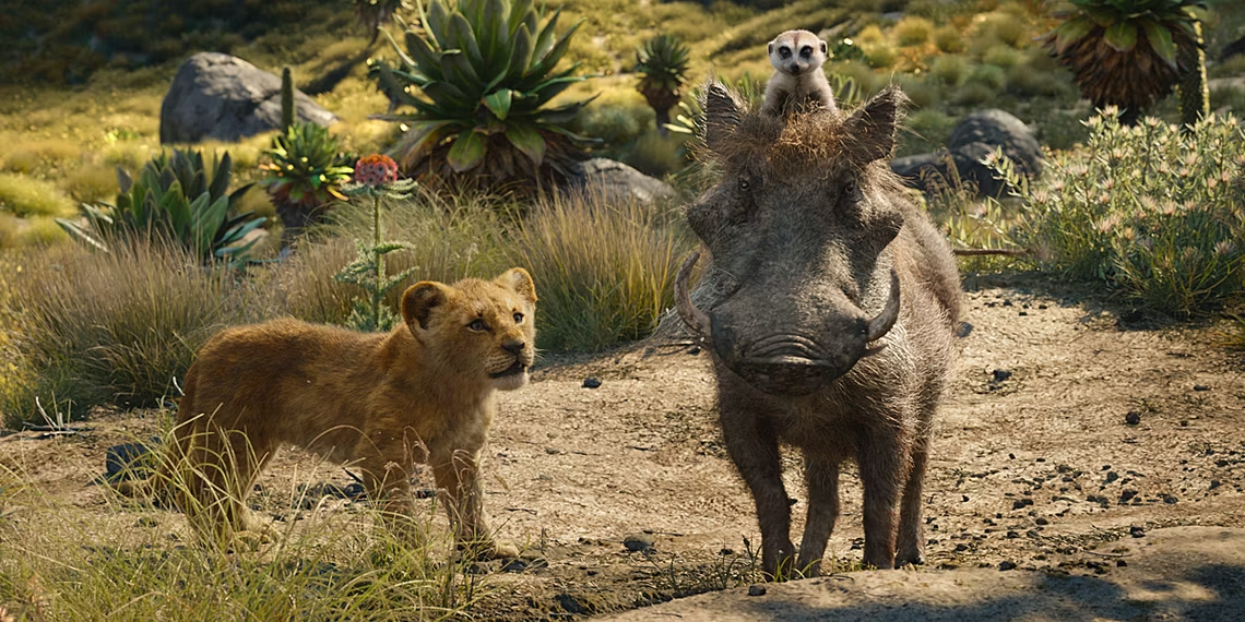 Young Simba, Timon and Pumbaa in Disney’s 2019 'The Lion King'
