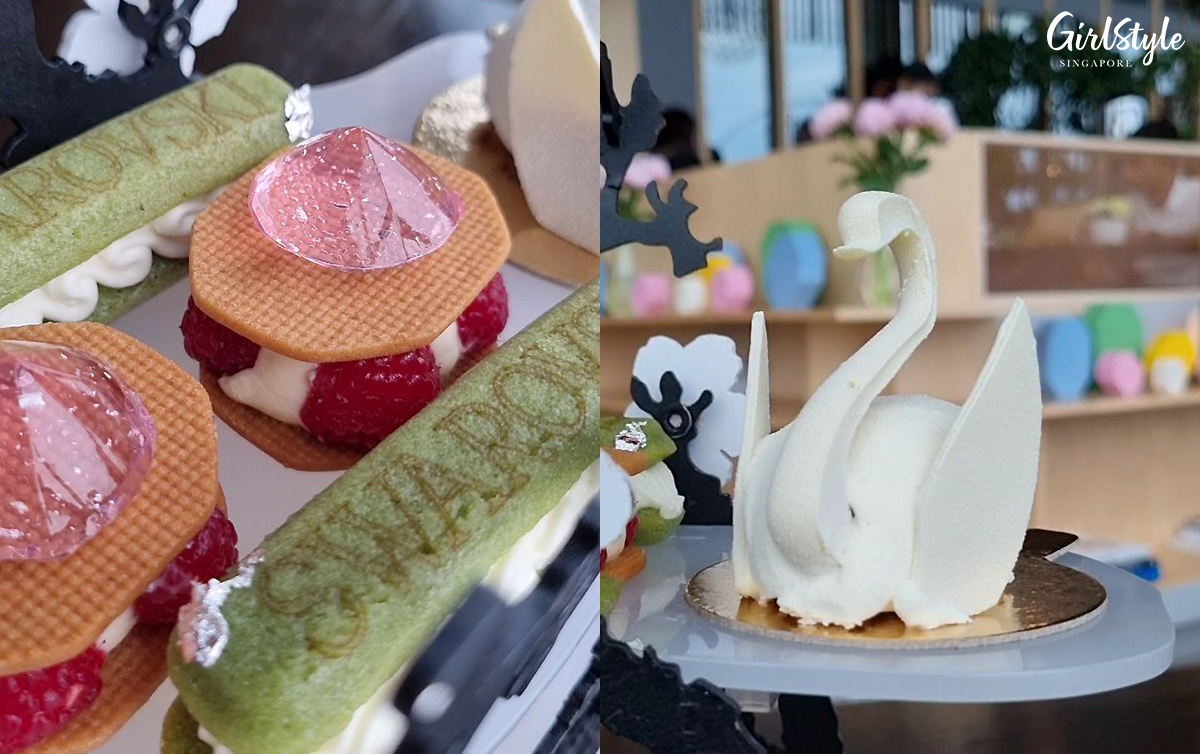 Golden Raspberry Rose Mascarpone Octagon Sable & Hazelnut Praline Yuzu Vanilla Swan Choux