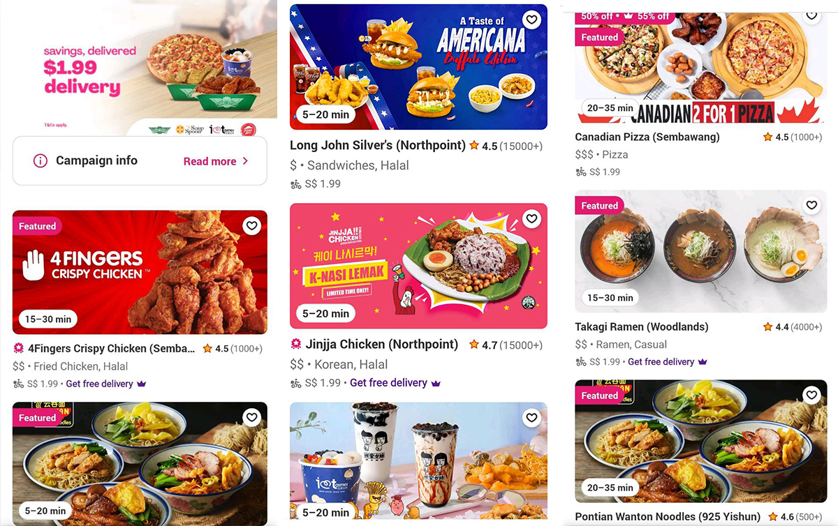 Wide selection of options available under the $1.99 delivery promo tab