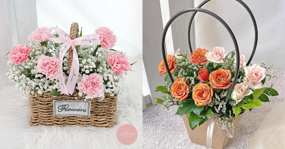 Floristique's basket and kraft paper box flowers