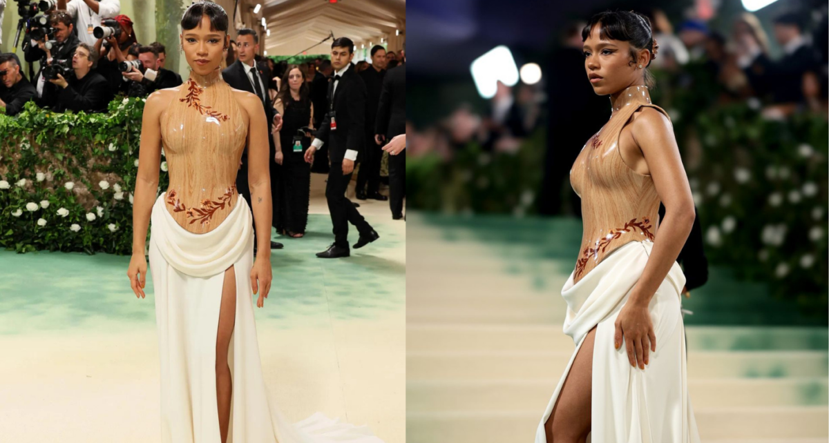 Taylor Russell wore a dress made of wood by Loewe