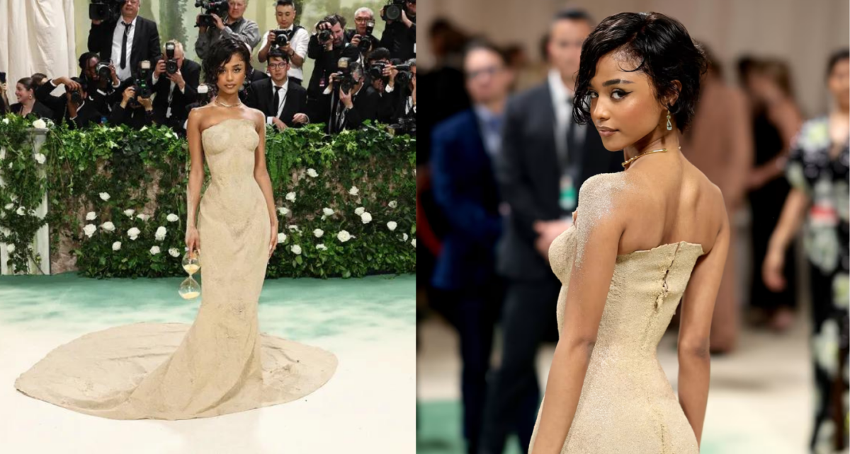 Tyla in Balmain sand gown