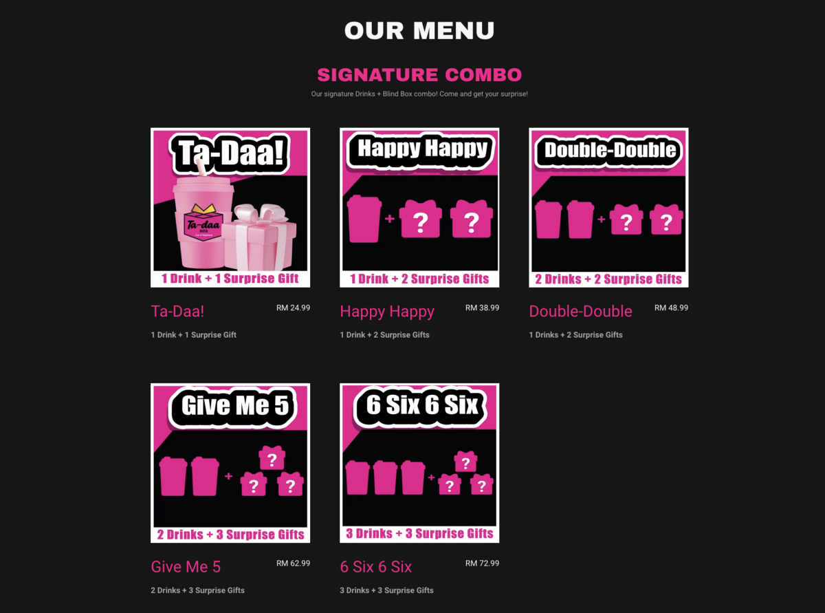 Tadaa Box's Signature Combo menu