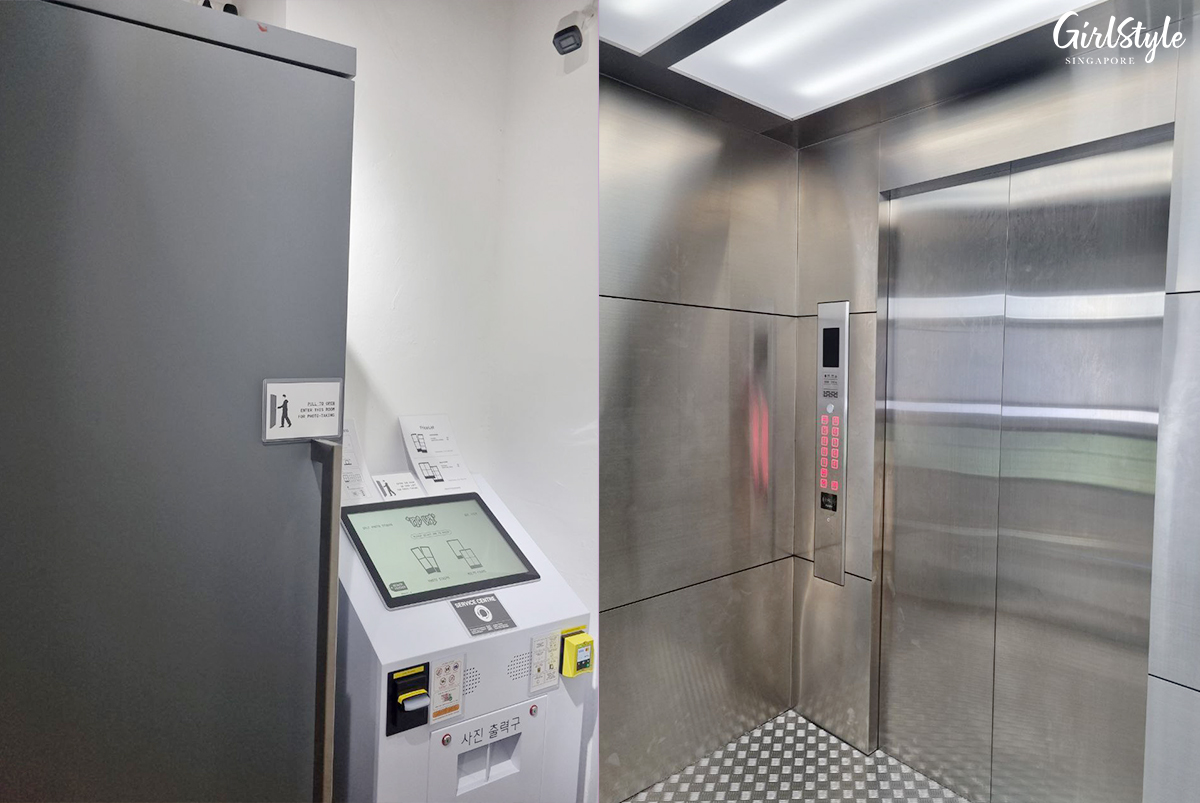 High-angle 0.5x camera & elevator-themed photo booth