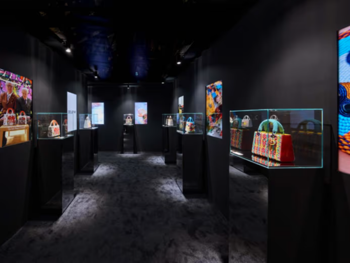 Handbags on showcase