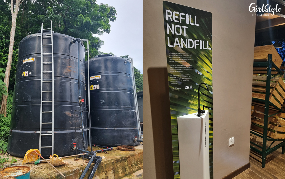 Rainwater harvesting tanks at the resort & drinking water fountains