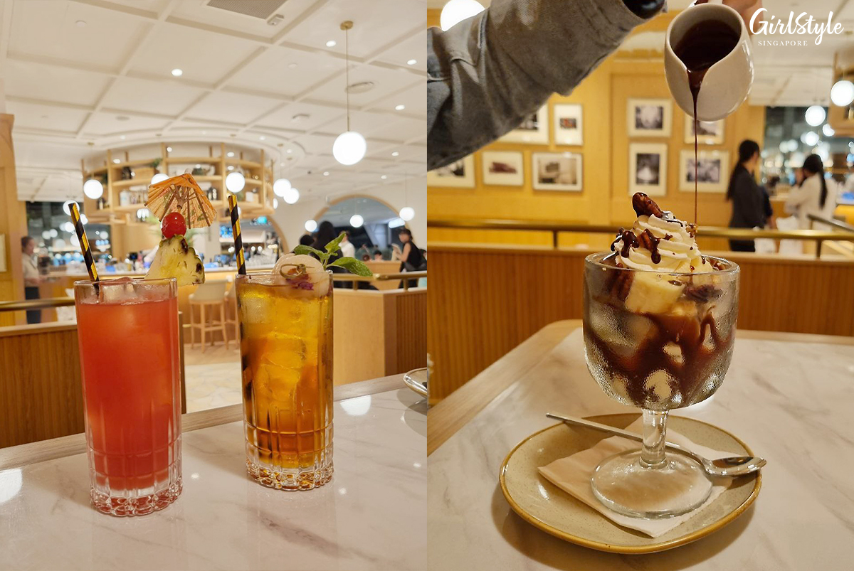 Singapore Sling & Lychee Rose (left), HOT Fudge Sundae (right)