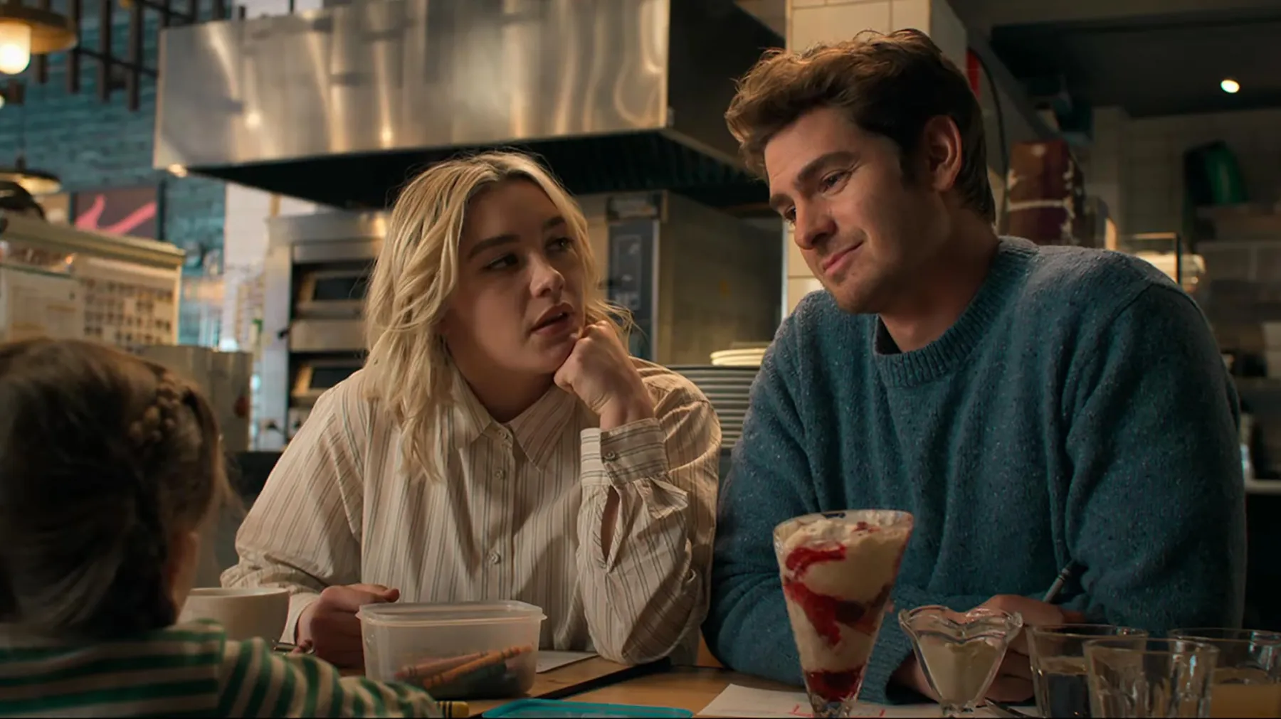 Florence Pugh and Andrew Garfield in a scene from We Live in Time