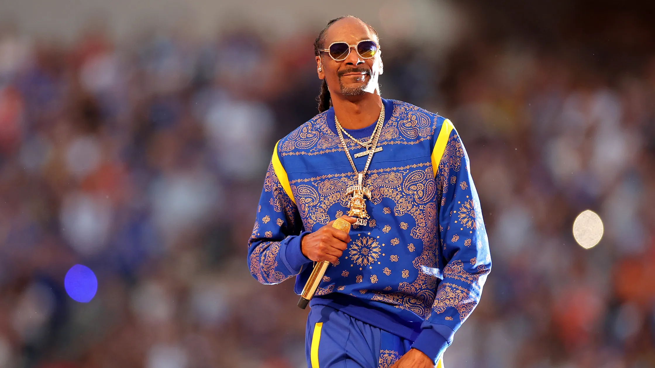 Snoop Dogg at the Pepsi Super Bowl LVI halftime show at SoFi Stadium on 13 February 2023