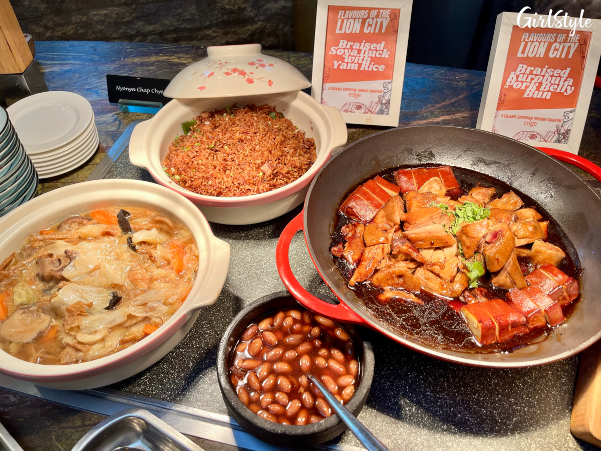 Braised Soya Duck with Yam Rice, Braised Kurobuta Pork Belly Bun, Nonya Chap Chye