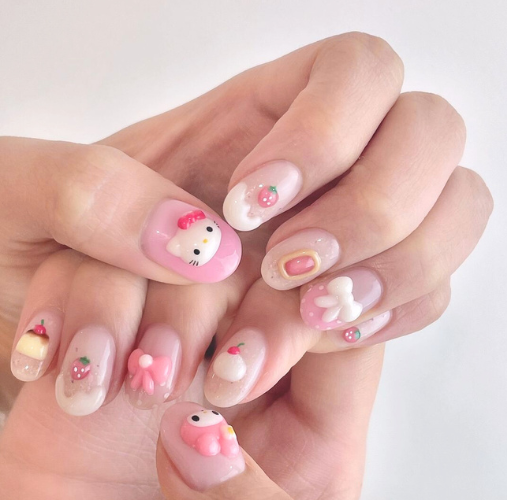 Hello Kitty & My Melody nail design