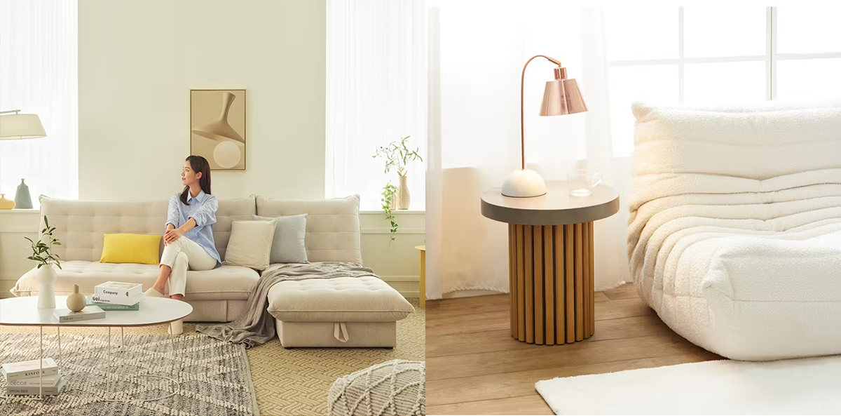 Tessa 3 Seater Storage Sofa Bed and Ellie Round Concrete Side Table