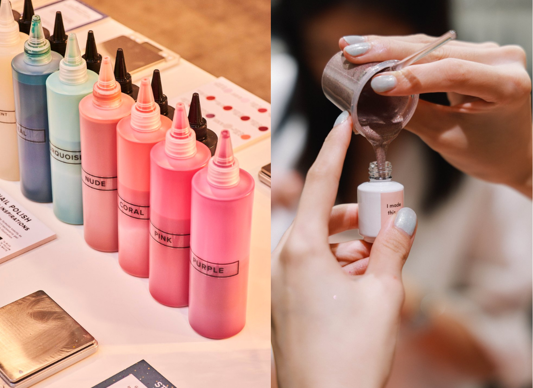 Pick from 3 formulas, 6 colour bases, and over 70 glitters to craft your own unique nail colours