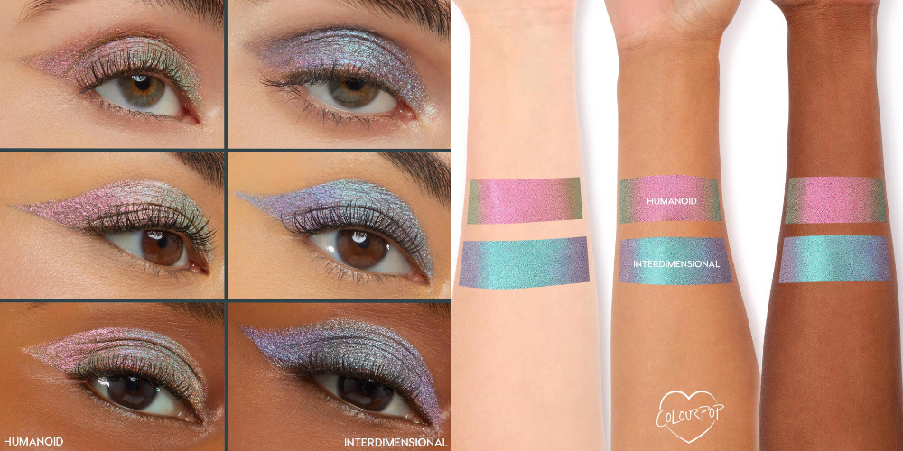 Shade comparison of The MonsterChrome Liquid Shadow Kit