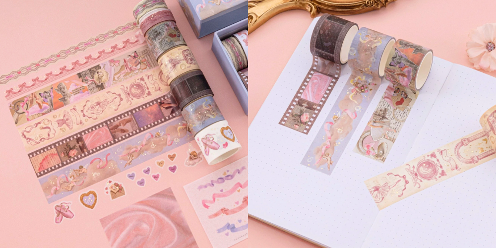 Each roll features unique designs, from delicate lace patterns to gold foil illustrations