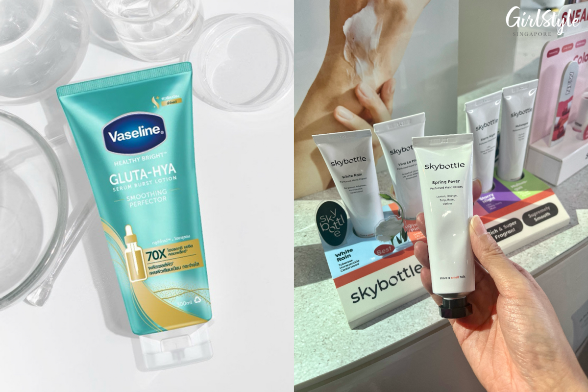 Vaseline Gluta-Hya Serum Burst Smoothing Perfector and Skybottle Spring Fever Hand Cream