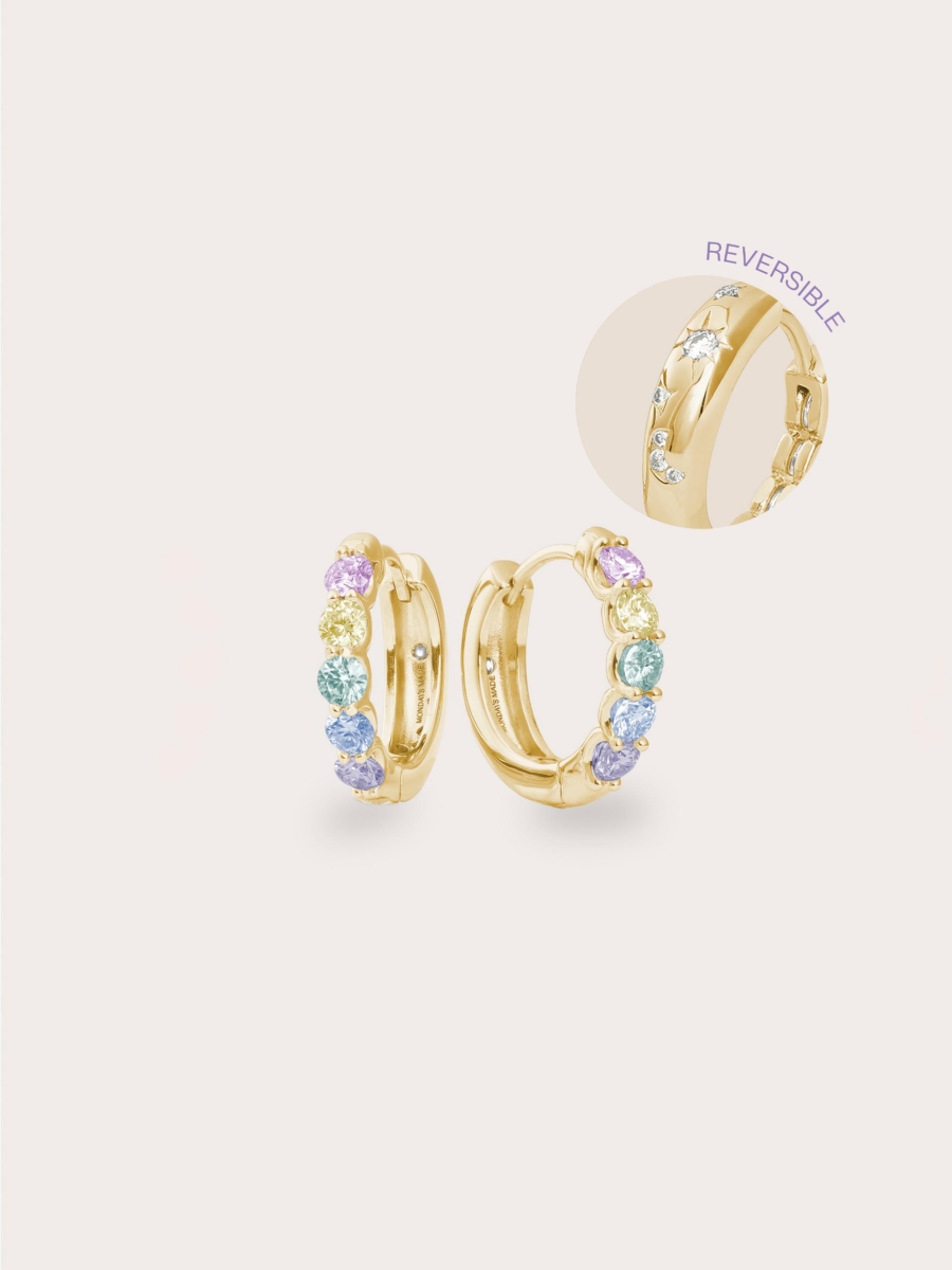 Rainbow Moissanite Eternity Huggie Earrings