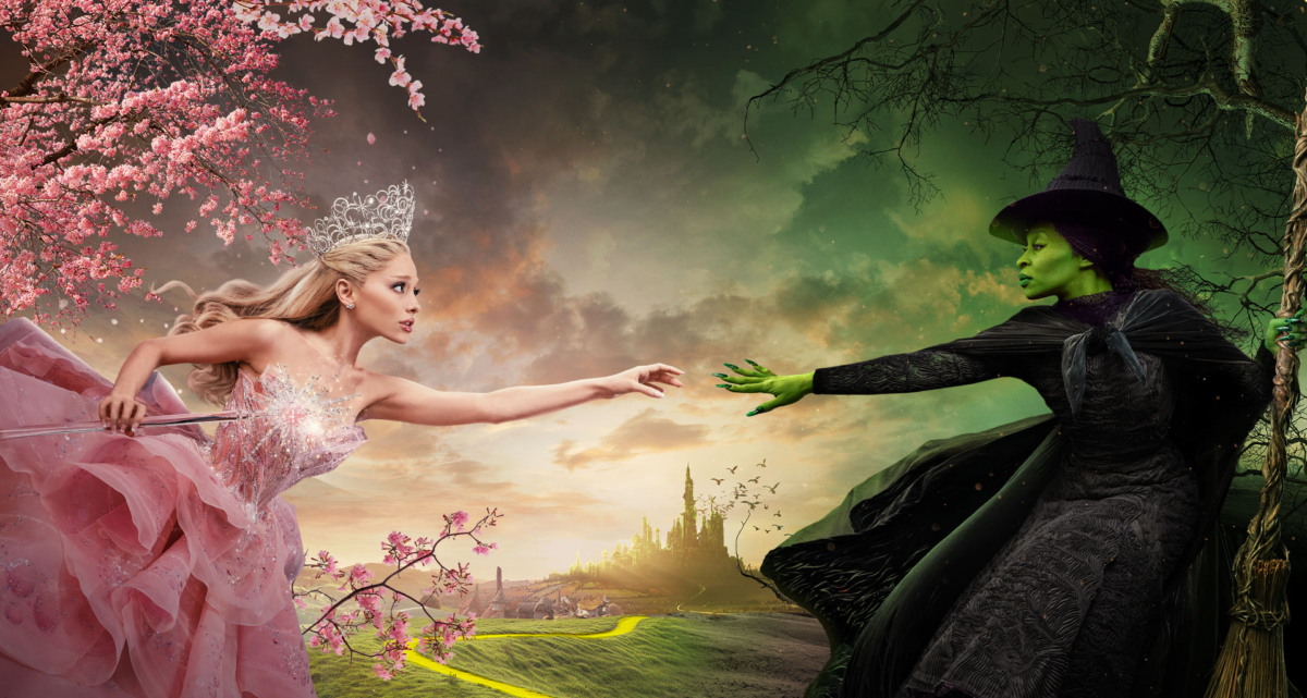 Ariana Grande as Glinda and Cynthia Erivo as Elphaba in Wicked