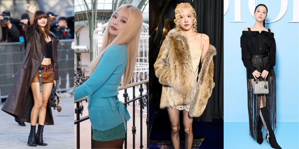 Lisa in Louis Vuitton, Jennie in Chanel, Rosé in Yves Saint Laurent, and Jisoo in Dior at SS25 Fashion Shows