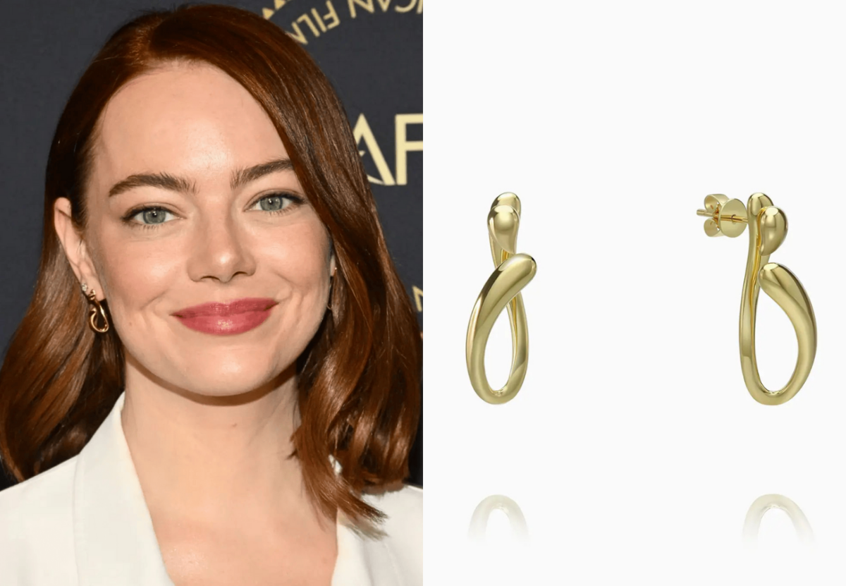 Emma Stone wearing AUPEN Splash earrings at the AFI Awards