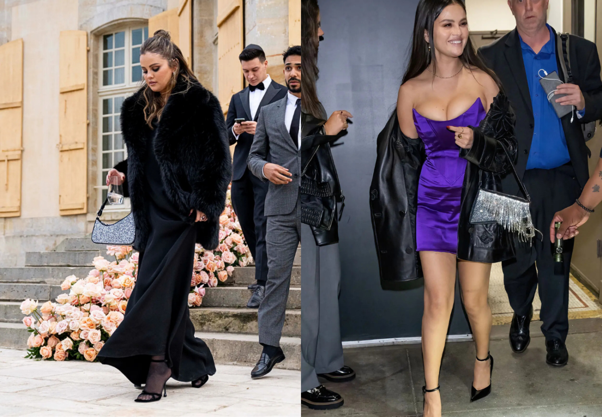 (Left): Selena Gomez carries AUPEN's Miracle bag (Right): Selena Gomez carries AUPEN’s Purpose Ice bag