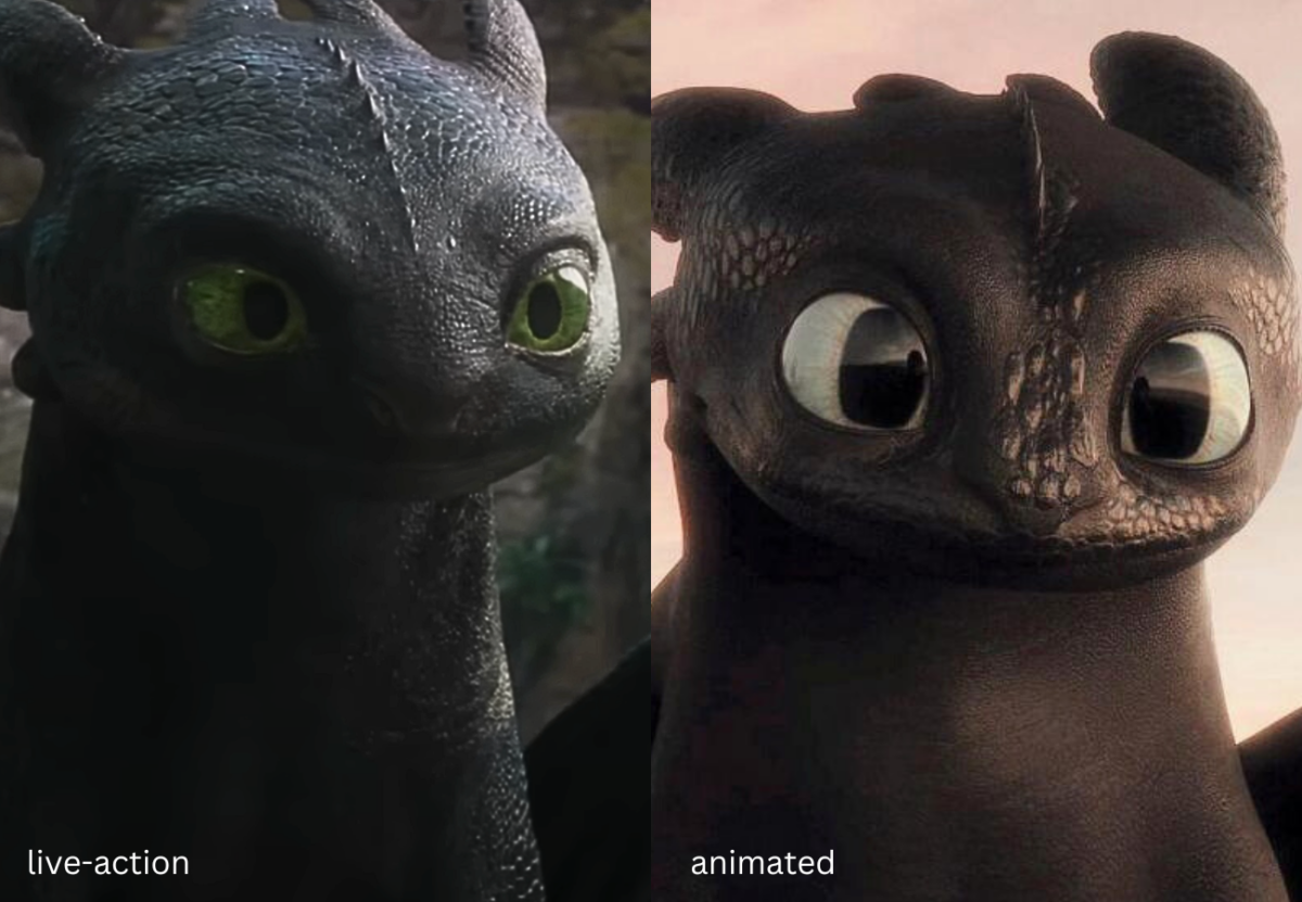 A comparison of Toothless' design in the live-action and animated 'How to Train Your Dragon'