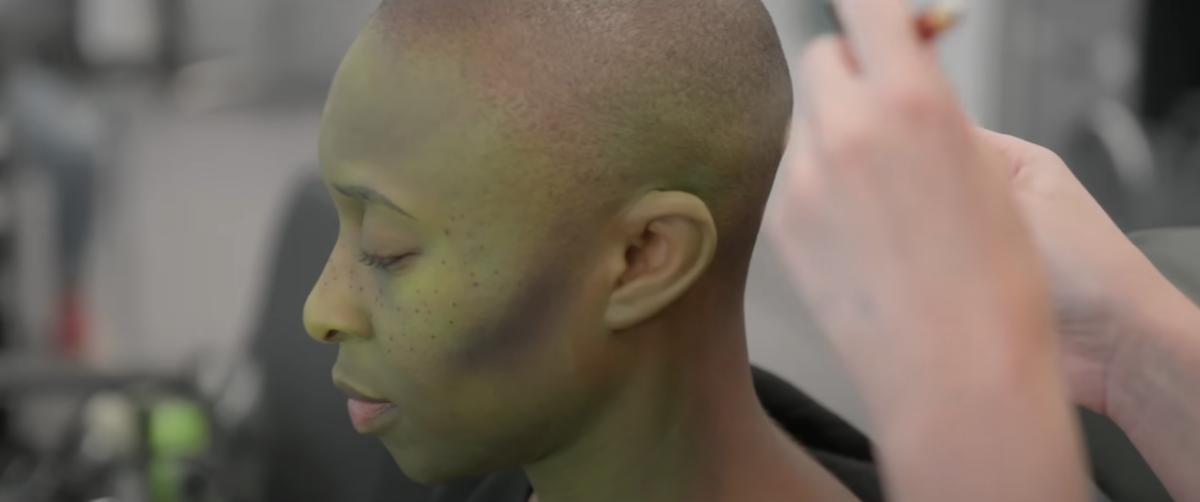 Cynthia Erivo in the makeup chair prepping for the movie shoot