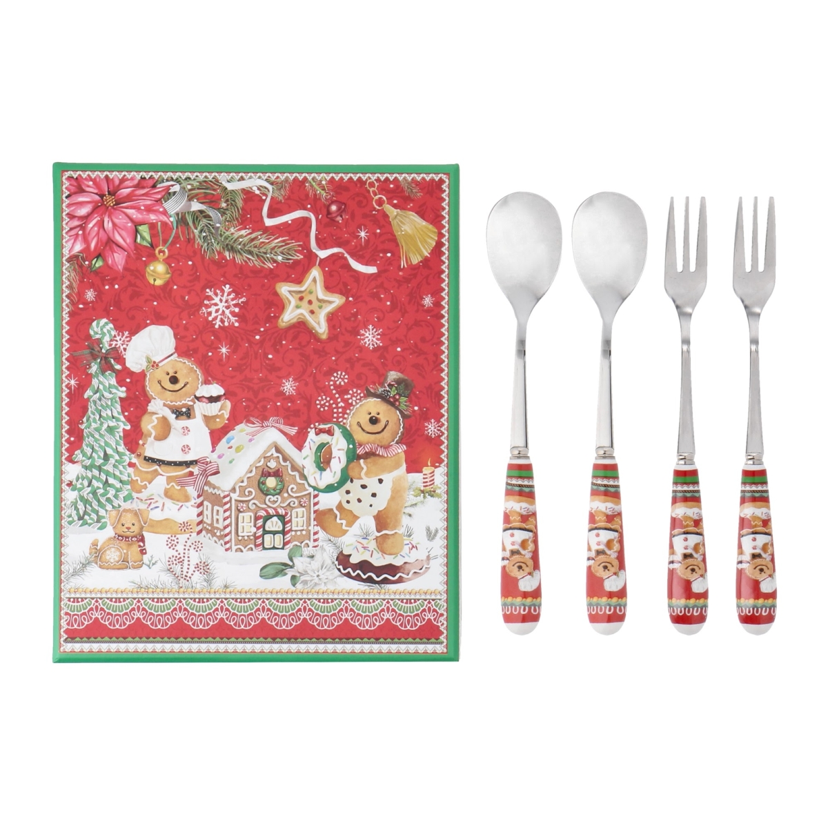 Christmas Dessert Fork & Spoon Set, 4pc