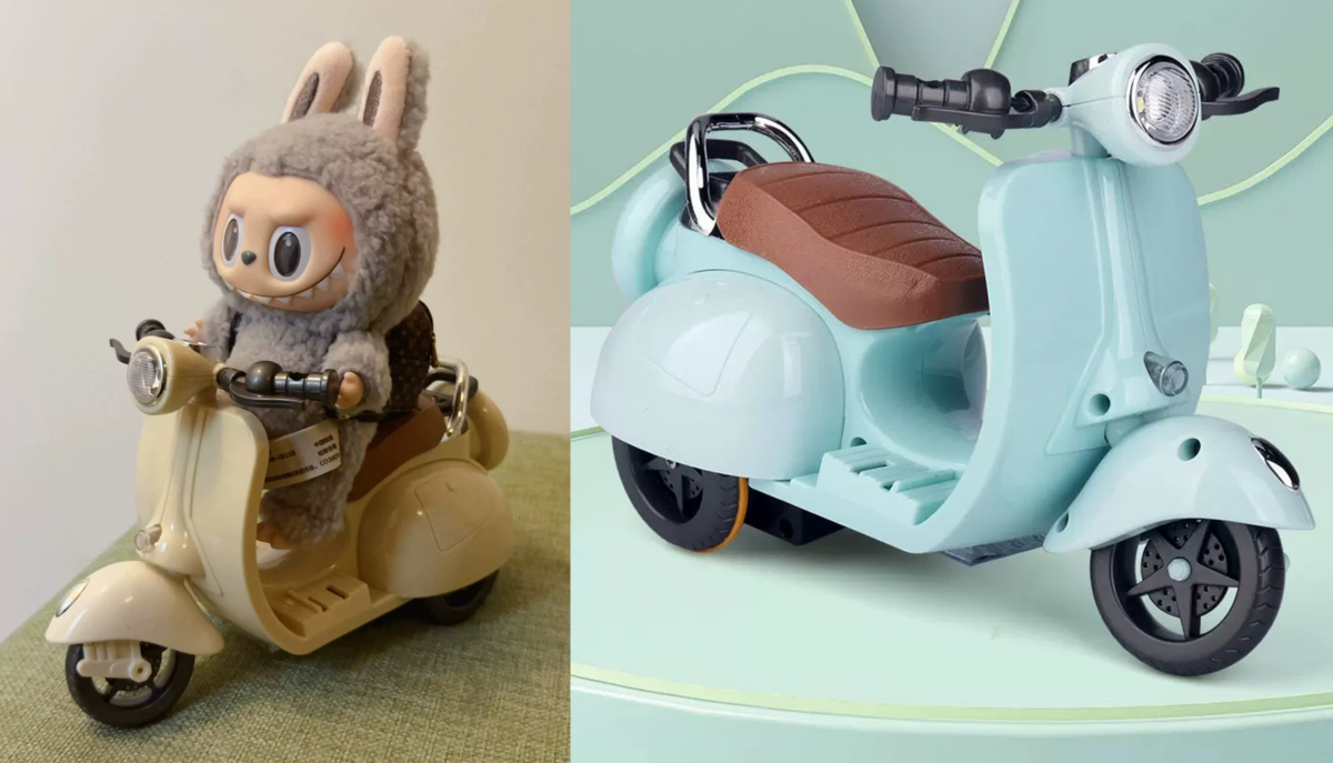 Labubu on a miniature scooter