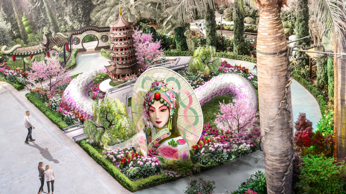 Legend of the White Snake Chinese New Year floral display at Flower Dome