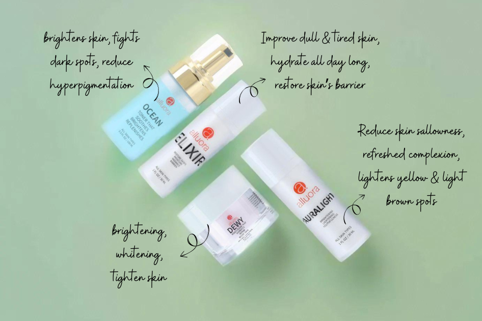 Auralight Serum, Ocean Toner, Elixir Essence, and Dewy Moisturiser