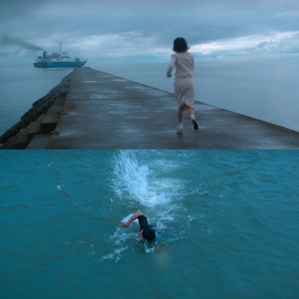 Gwan-sik (Park Bo-gum) swimming across the ocean for Ae-sun (IU) in When Life Gives You Tangerines