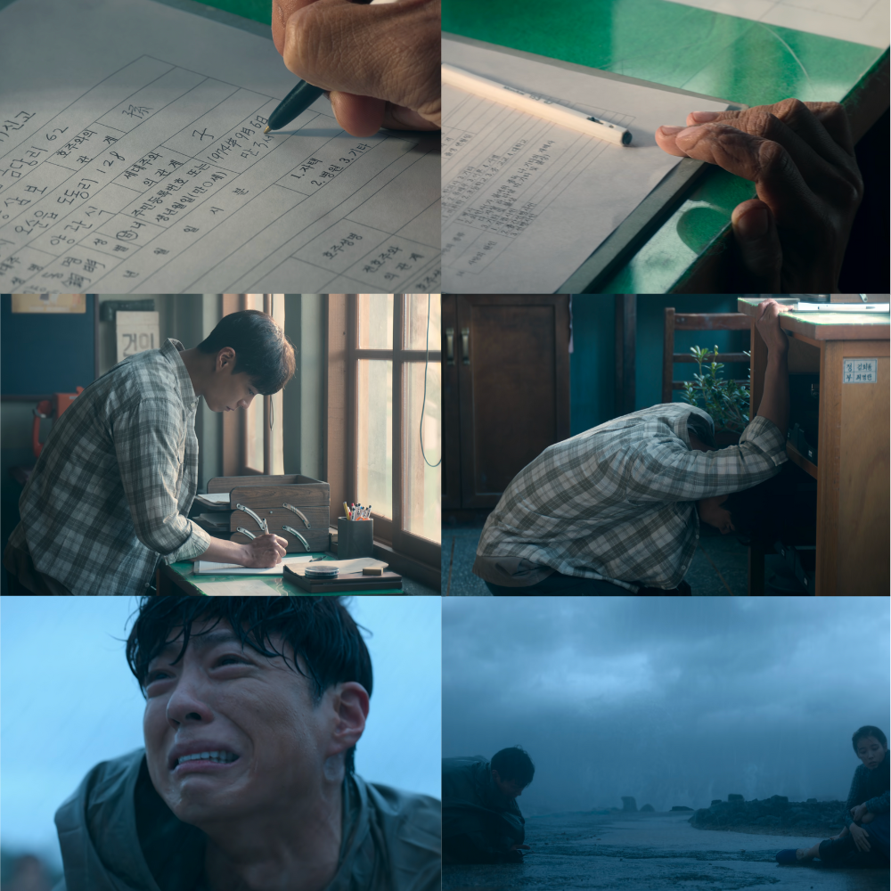 Gwan-sik breaking down while filling up his youngest son's death certificate
