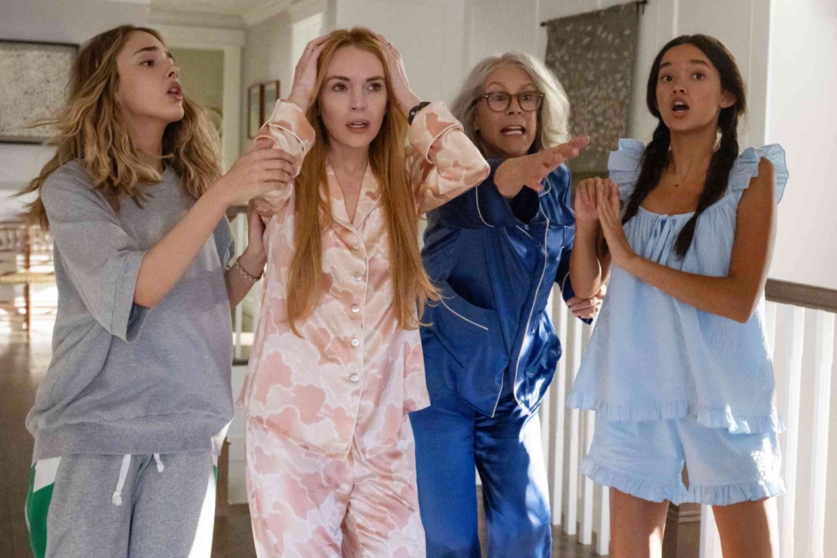 Julia Butters, Lindsay Lohan, Jamie Lee Curtis, and Sophia Hammons in Freakier Friday