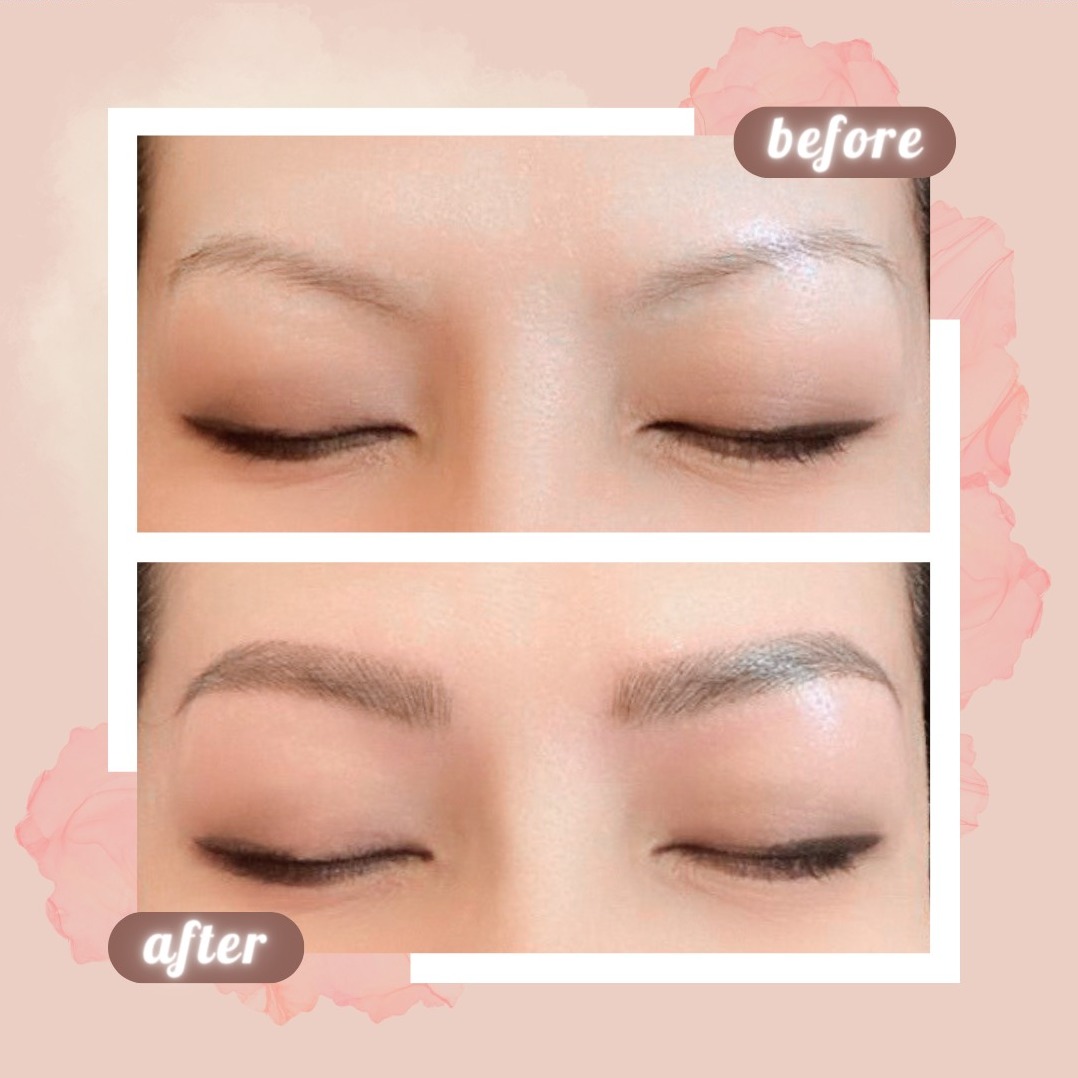 Before & after Perky Lash Signature Hybrid Eyebrow Embroidery