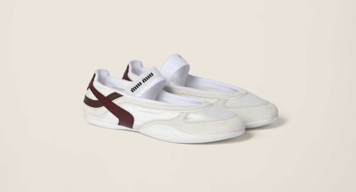 Gymnasium Technical Fabric and Suede Ballerinas - White/Burgundy, S$1,410