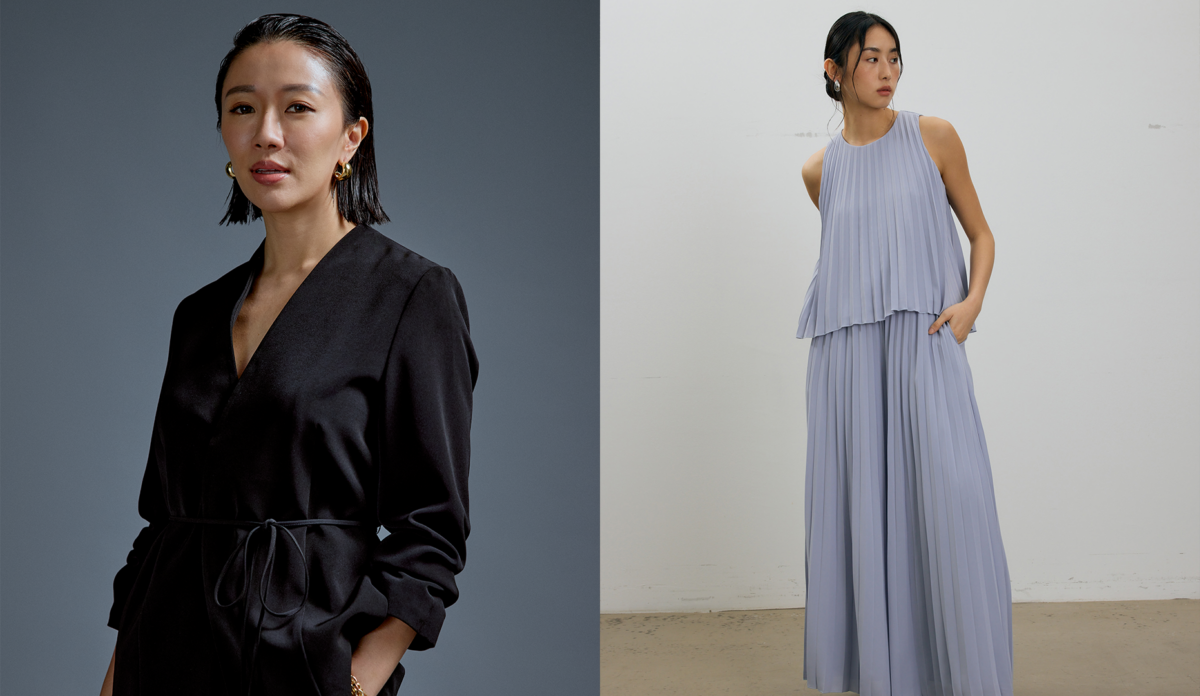 RuchedReady® Moira Belted Collarless Blazer and Wei Sunray Pleated Trapeze Shell Top