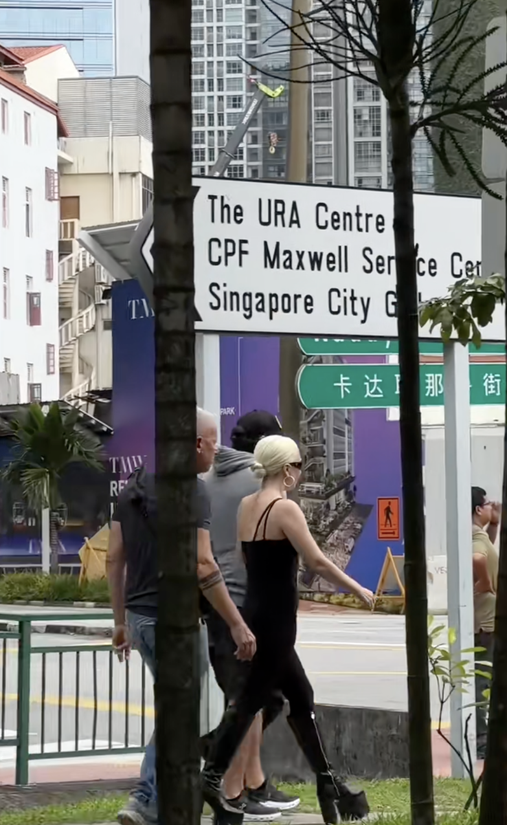 Lady Gaga and fiancé Michael Polansky together with her team leaving Maxwell Food Centre